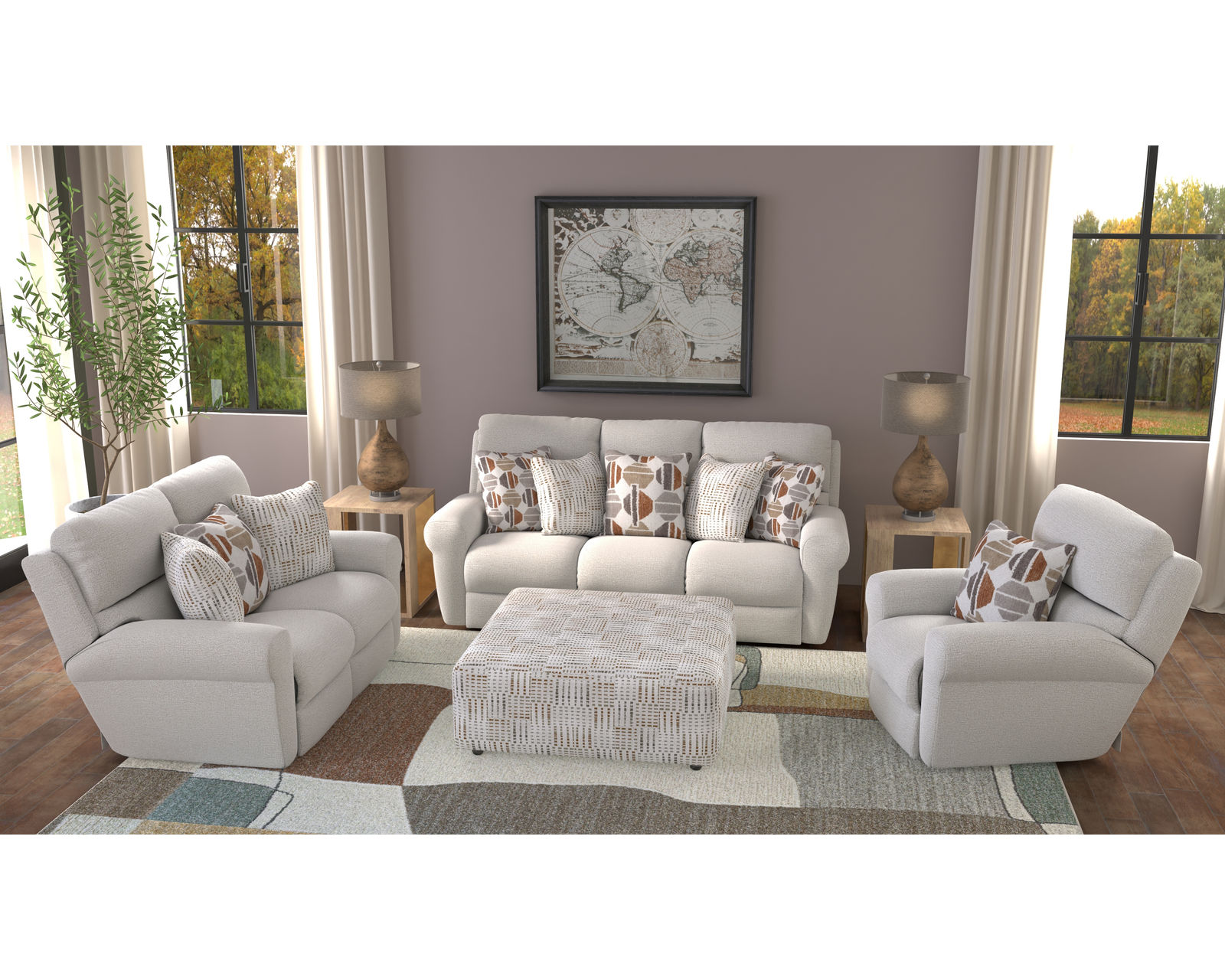 Kellen 113 Ecru Reclining Sofa - 86" (+2 colors) includes pillows