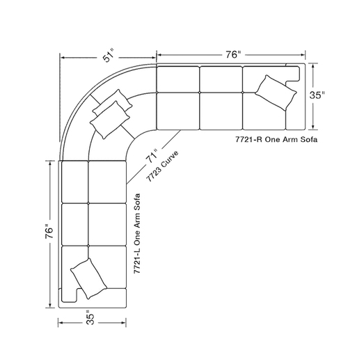 Layout H:  Three Piece Sectional (127" x 127")