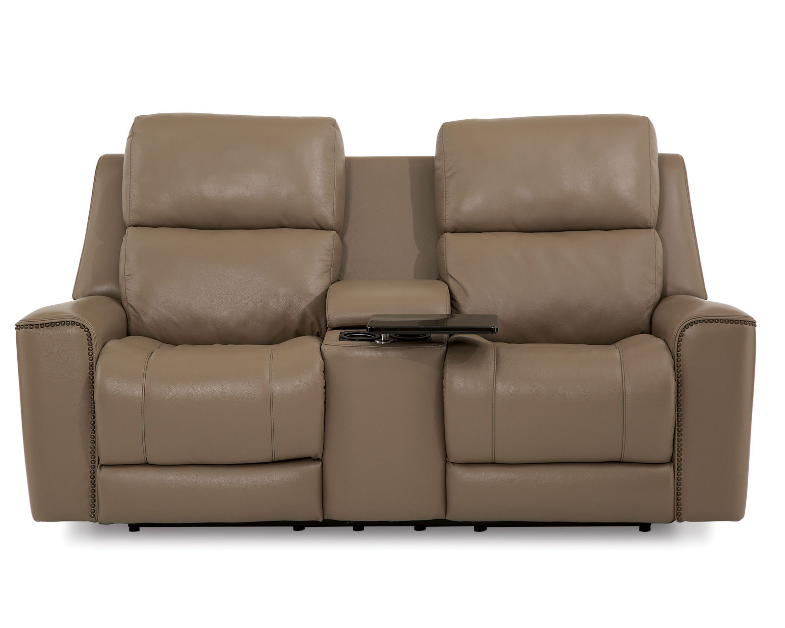 Hastings 41068 Power Headrest Power Reclining 87" Sofa (Made to order) - Hastings Console Love Power w/ cupholder w/ Power Headrest in Leather Valencia Dune