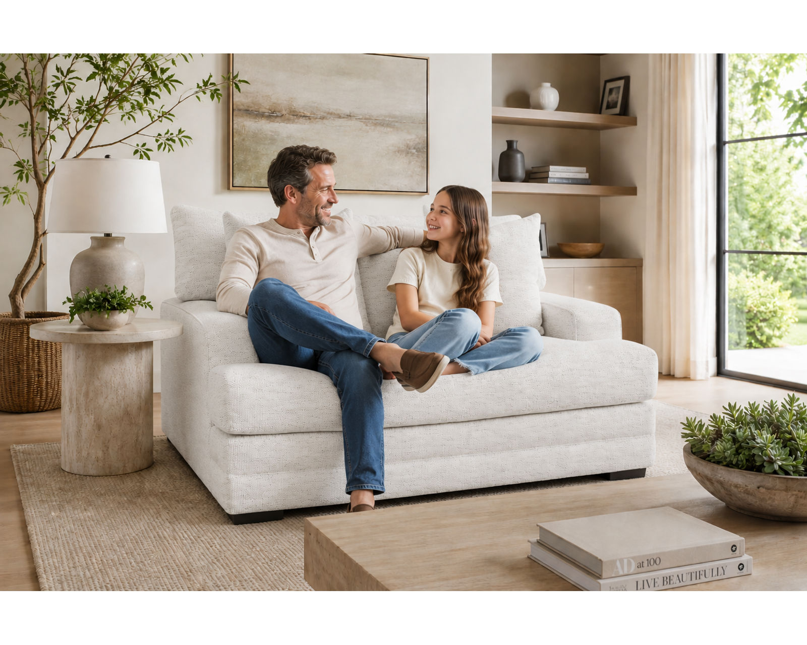 Serene 99" Sofa (Cloud-Like Comfort. Elevated Style. High Performance Fabric) - Features a Down Seating Fiber Alternative