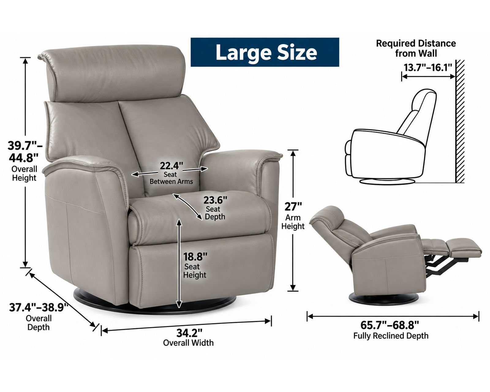 Boss Swivel Glider Relaxer Recliner Cinder (Big Comfort. Bold Scandinavian Design. In stock) - Luxury Reclining Comfort at a Smarter Price.