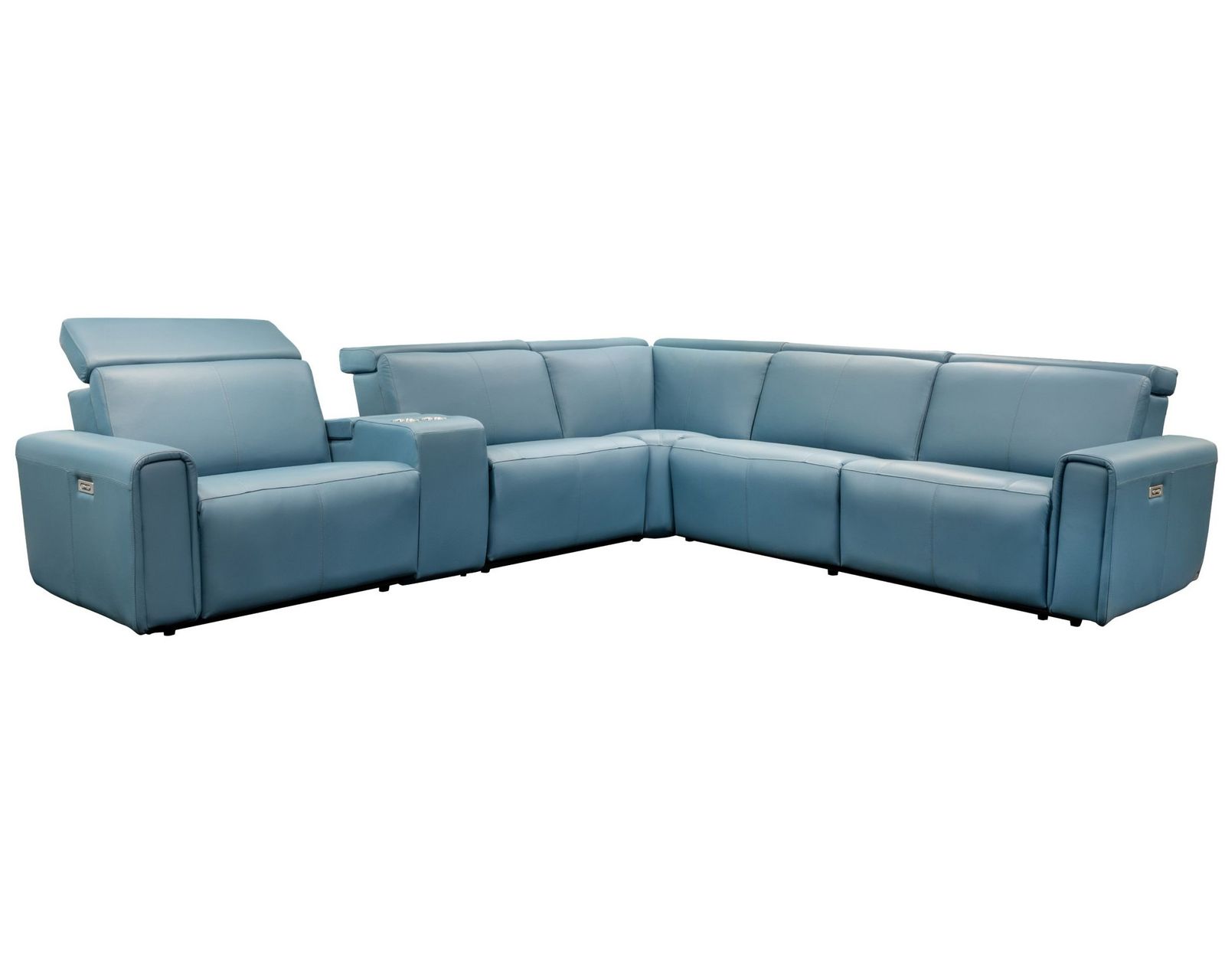 Nya 3099 Power Headrest Power Reclining Sectional (standard and wide seat widths) +140 leathers - Layout D: Six Piece Reclining Sectional 131" x 110" (2 recliners)