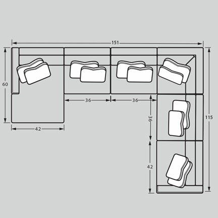 Layout H: Six Piece Sectional 60" x 151" x 115"