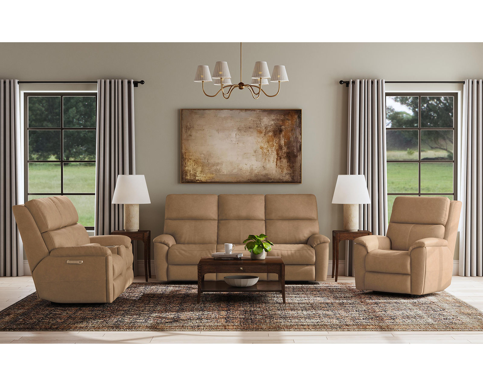 Porter Triple Power Reclining Sofa with Drop Down Table (+15 leathers) - Porter Triple Power Leather Reclining Sofa with Dropdown Table