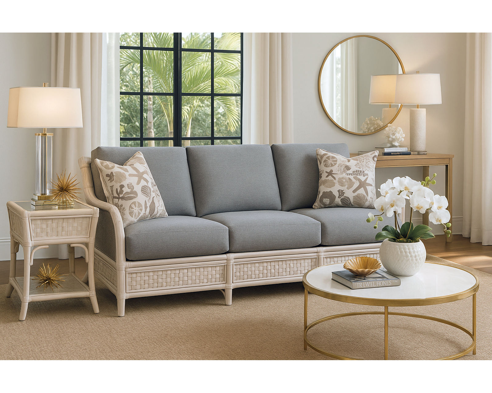Boca 78" Rattan Sofa Blue (+28 finishes +69 fabrics) - Boca 78" Rattan Sofa