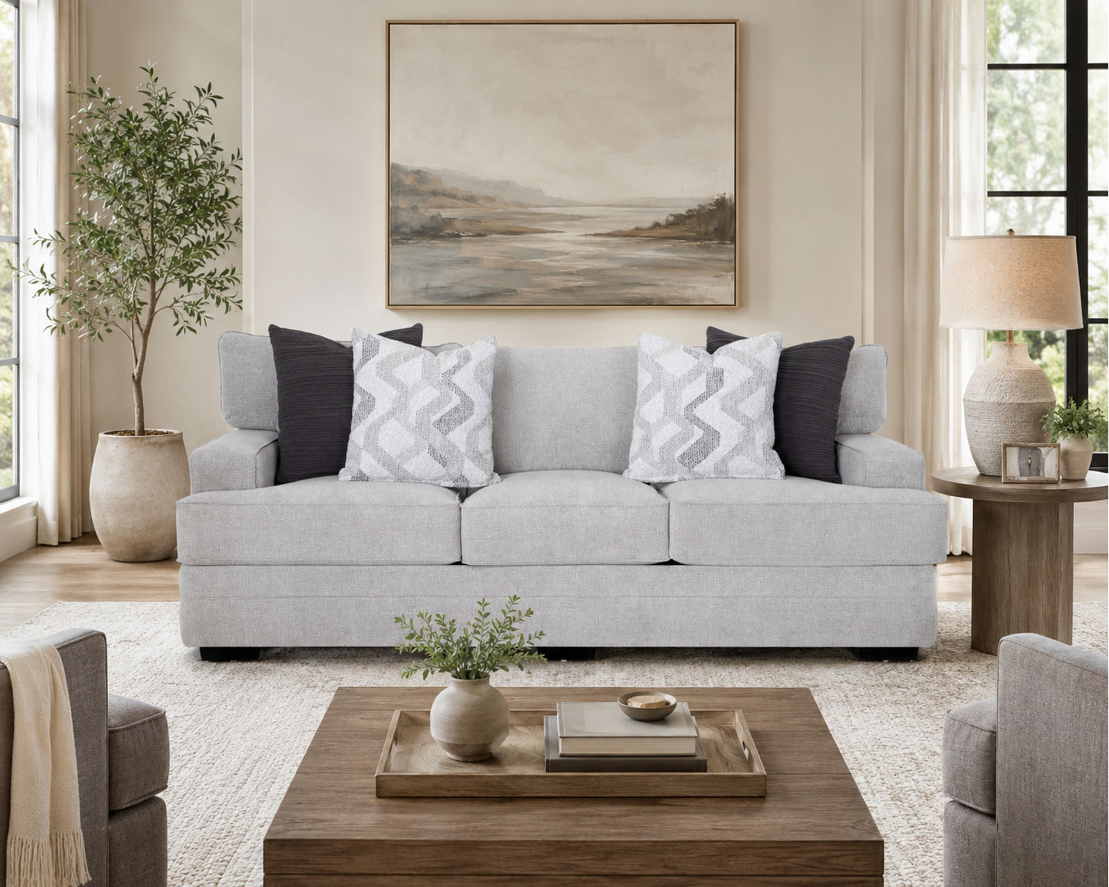 Stella 101.5" Extra Wide Sofa (Designer Style. Extra-Wide Comfort. Made for Everyday Living) - Shown in a Luxurious Polyester Fabric Called Pepper