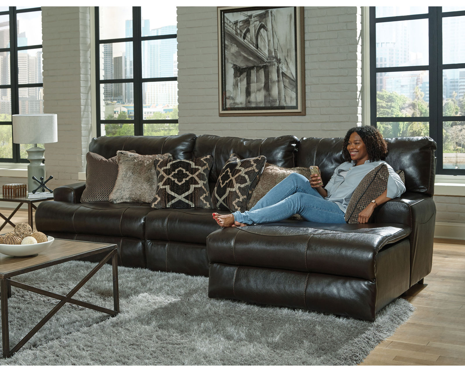 Como Lay Flat Modular Reclining Leather Sectional (2 colors) - Sectional Layout B: