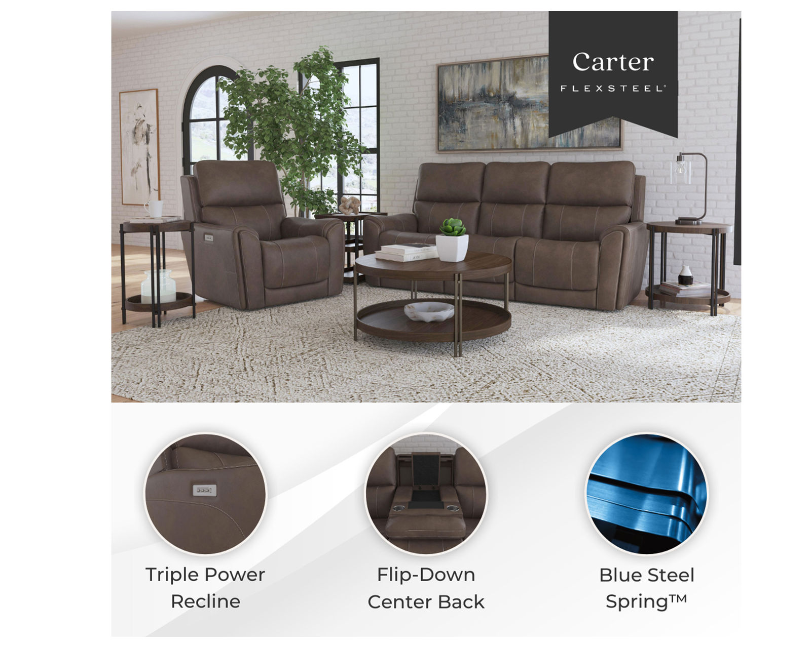 Carter 1587 Triple Power Recliner (+2 colors) In stock - Zero Gravity - Carter Triple Power Reclining Sofa