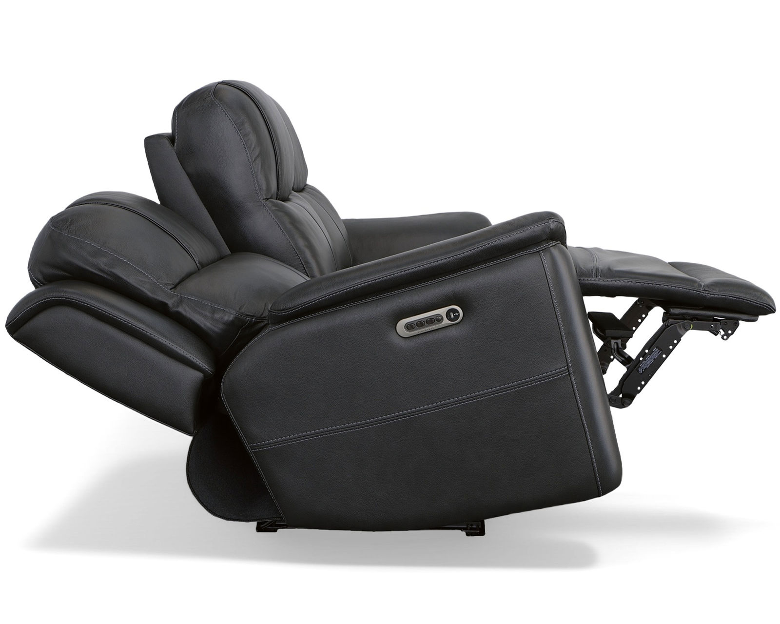 Crew Power Reclining Loveseat with Console, Power Headrests & Lumbar (Black leather) in stock - Crew Power Reclining Sofa with Power Headrests & Lumbar