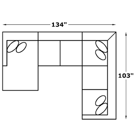 Layout G: Three Piece Sectional 134" x 103"