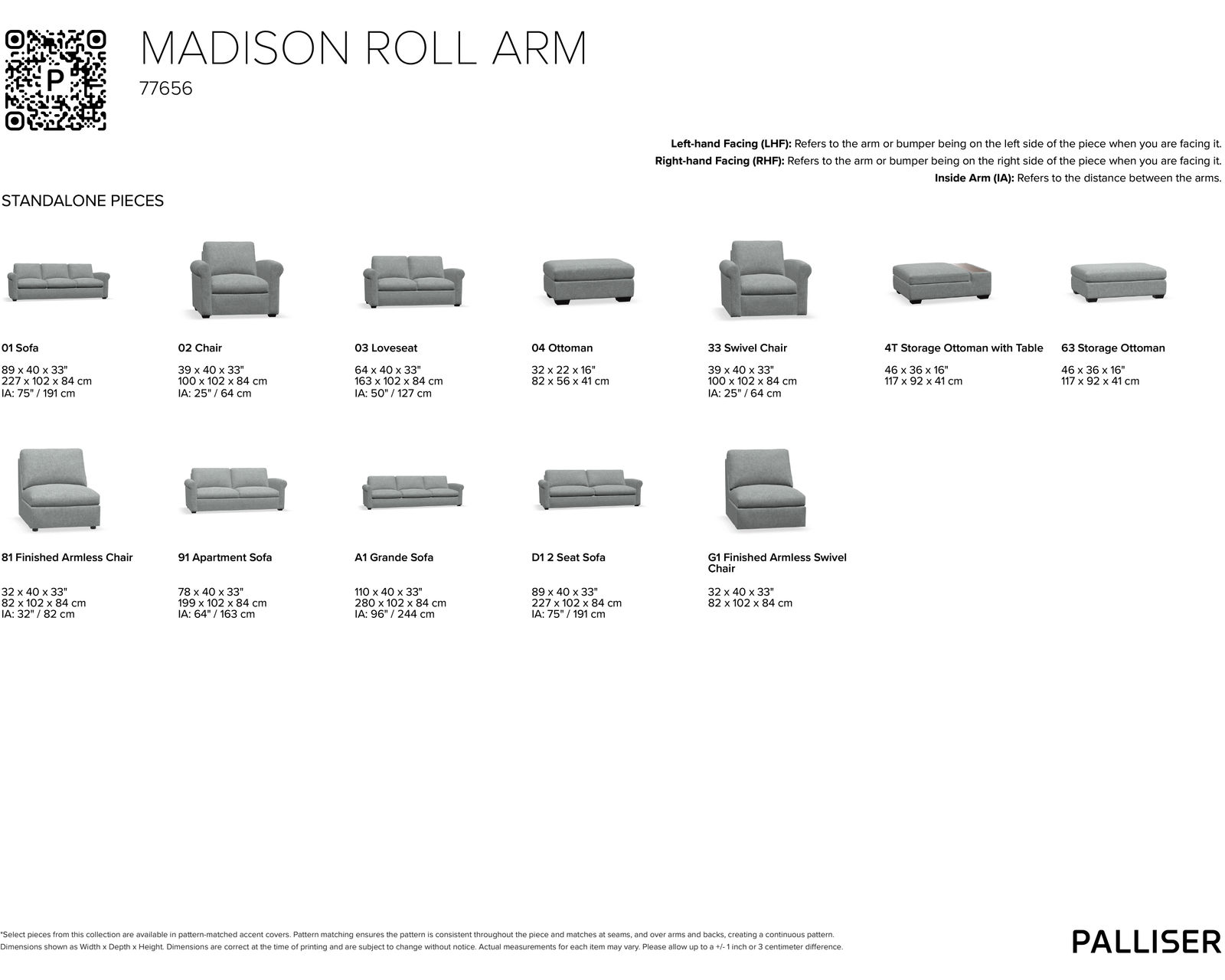 Madison 77656 Roll Arm Sofa (+100 leathers) - Pieces Available