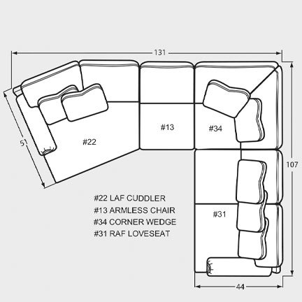 Layout J: Four Piece Sectional 51" x 131" x 107"