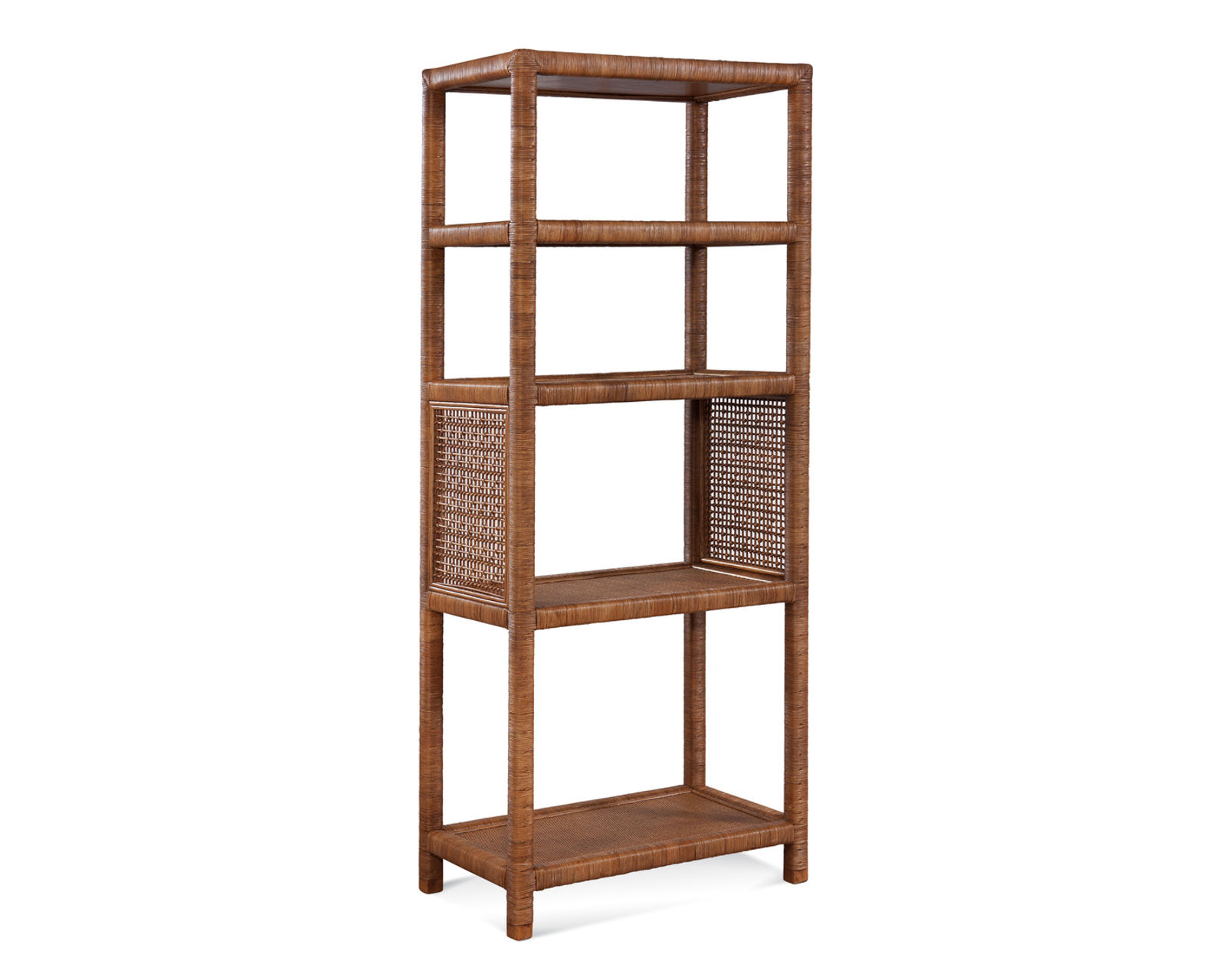 Pine Isle 76" Rattan Sofa  (+28 finishes +69 fabrics) - Pine Isle Rattan Etagere Bookcase