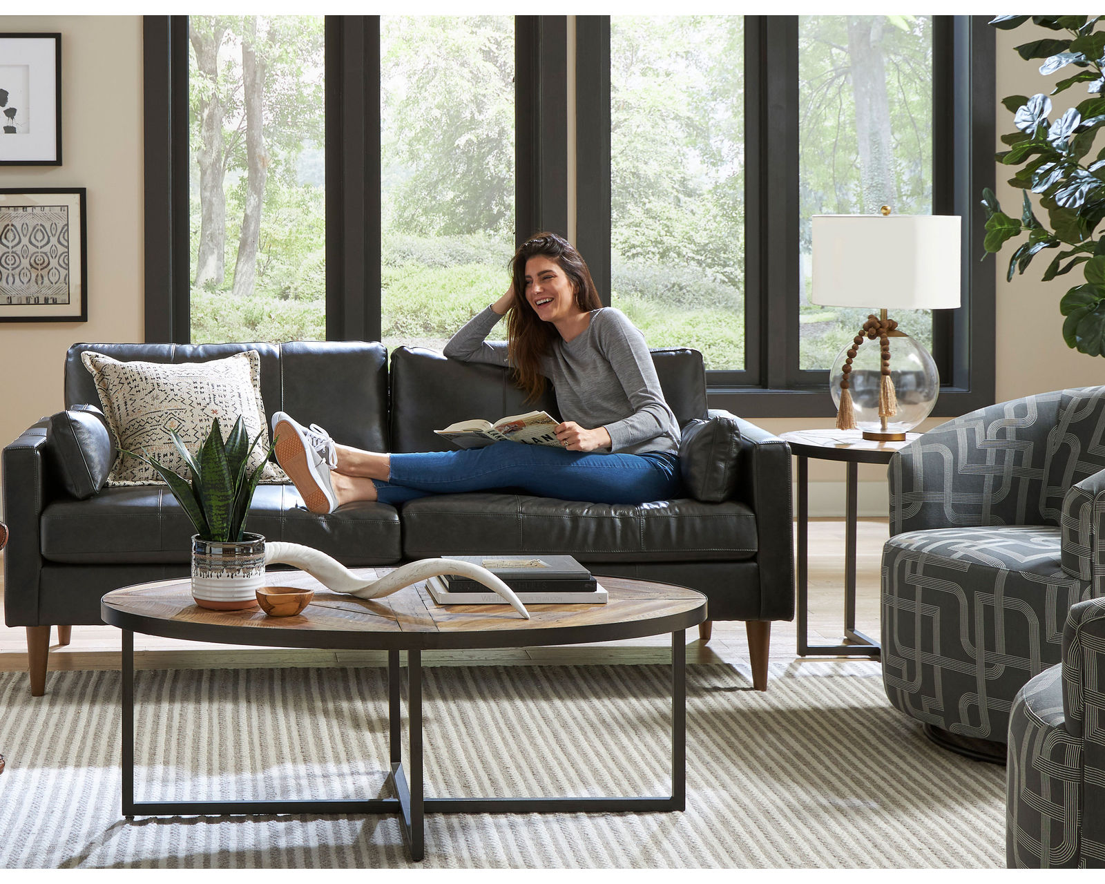 Trafton Leather Sofa (+3 leathers) 81" - Trafton Leather Sofa in Charcoal