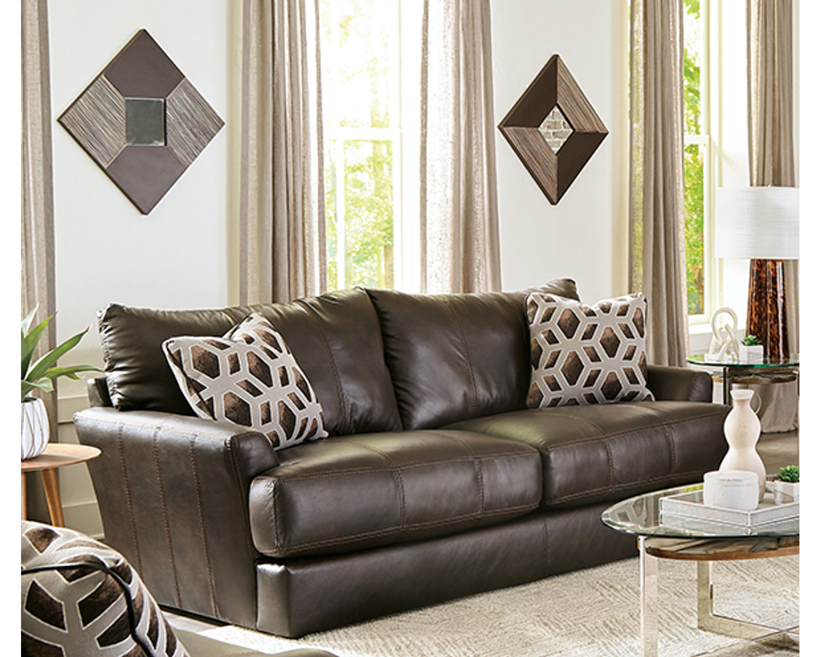 Prato Top Grain Leather Touch 85" Sofa (2 colors) includes pillows