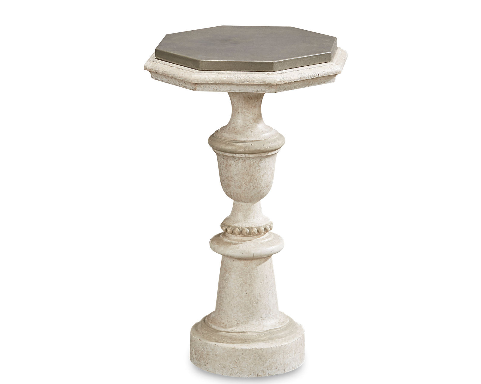 Arch Salvage Coulter Swivel Chair - Arch Salvage Maggie Spot Table: Octagonal top a cast concrete. The parawood base is finished in a two-tone combination of Mist and lighter Cirrus.