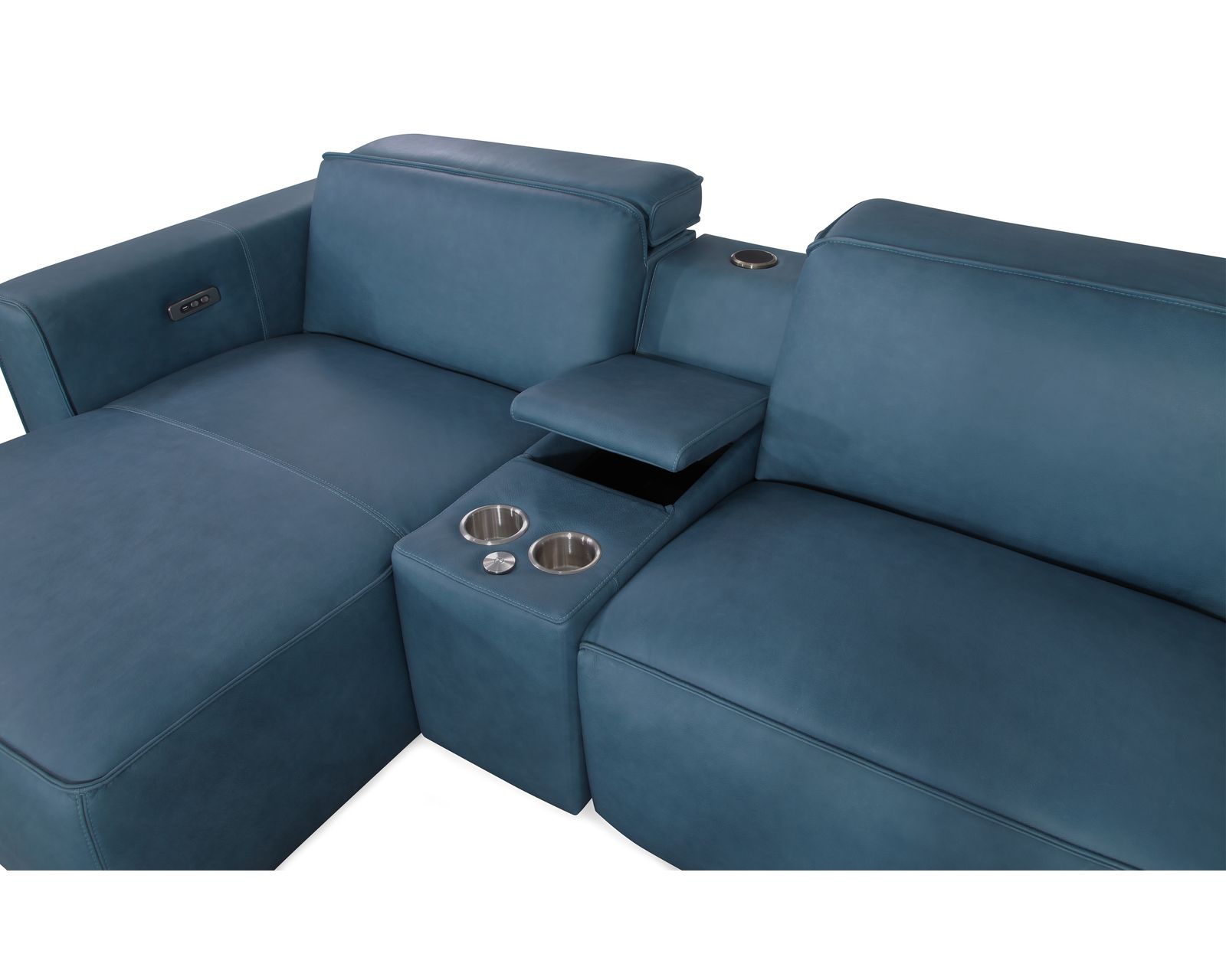 Colton 44007 Power Headrest Power Reclining Sectional (+100 leathers) - Colton Entertainment Console with Storage