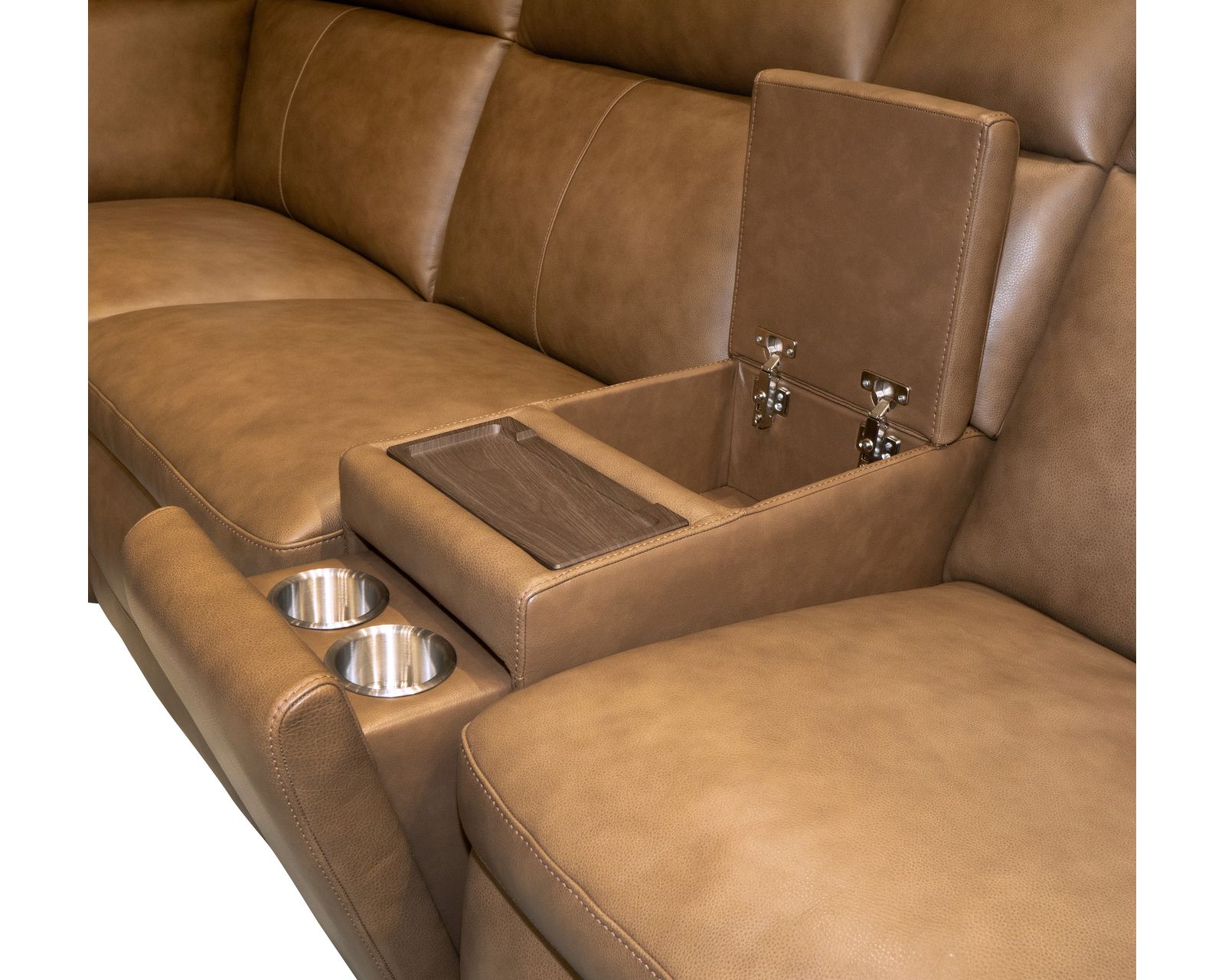 Dutch 1519 Triple Power Reclining Sectional (2 colors) in stock - Dutch Entertainment Console with Wireless Charging and Cupholders