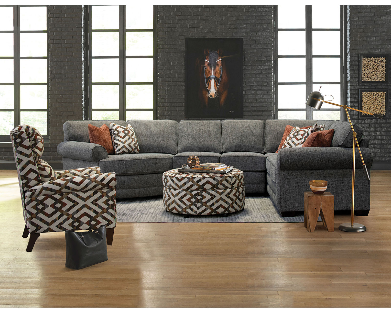 Brantley Stationary Sectional  (+100 Standard and Performance Fabrics) - Layout E: Three Piece Sectional 150" x 94"
