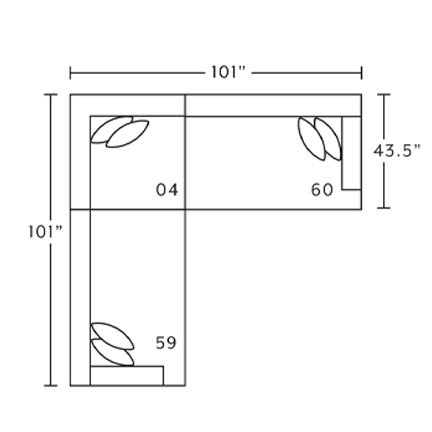 Layout D: Three Piece Sectional 101" x 101"