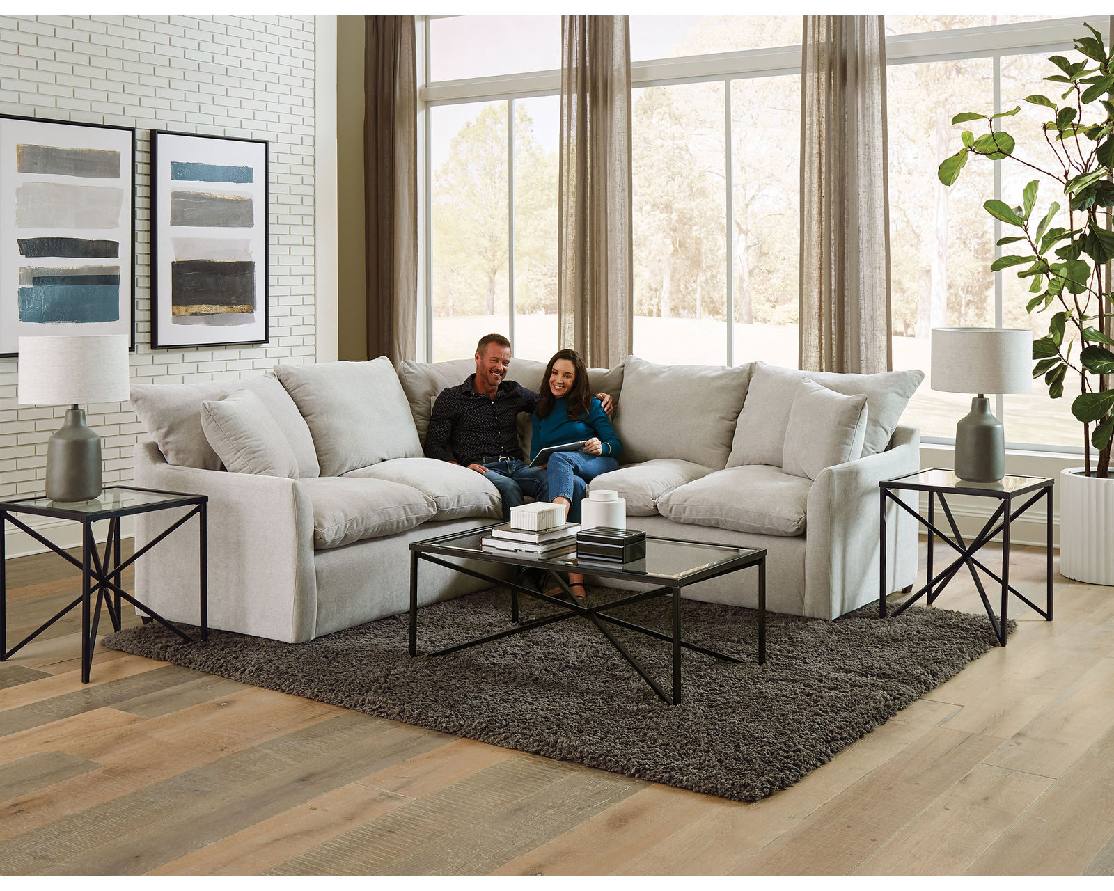 Harper 1345 Stationary Sectional (Relaxed living) - Layout C: Two Piece Sectional 97" x 97"