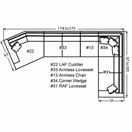 Layout M: Five Piece Sectional 47" x 174" x 97" (Size varies due to arm selection)