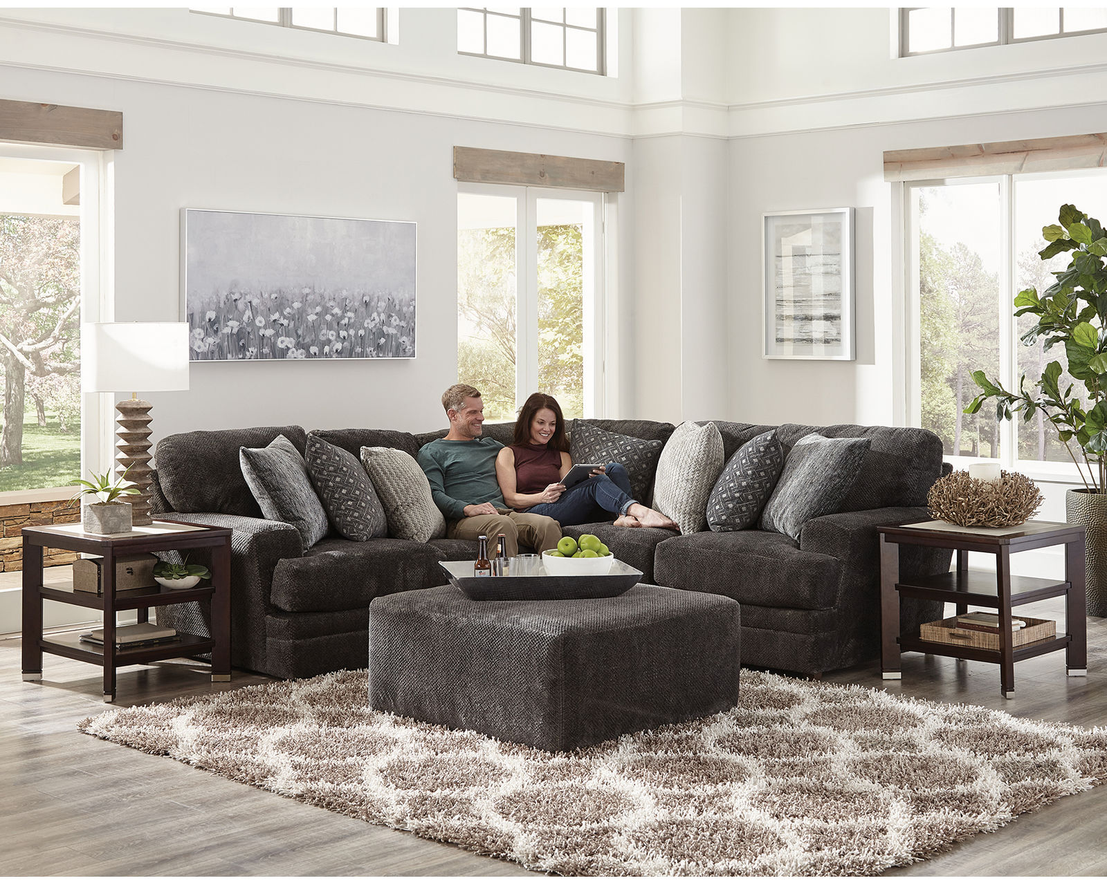 Mammoth Sectional (15 Pieces Available) 2 colors - includes all pillows - Layout R: Three Piece Sectional 104" x 104"