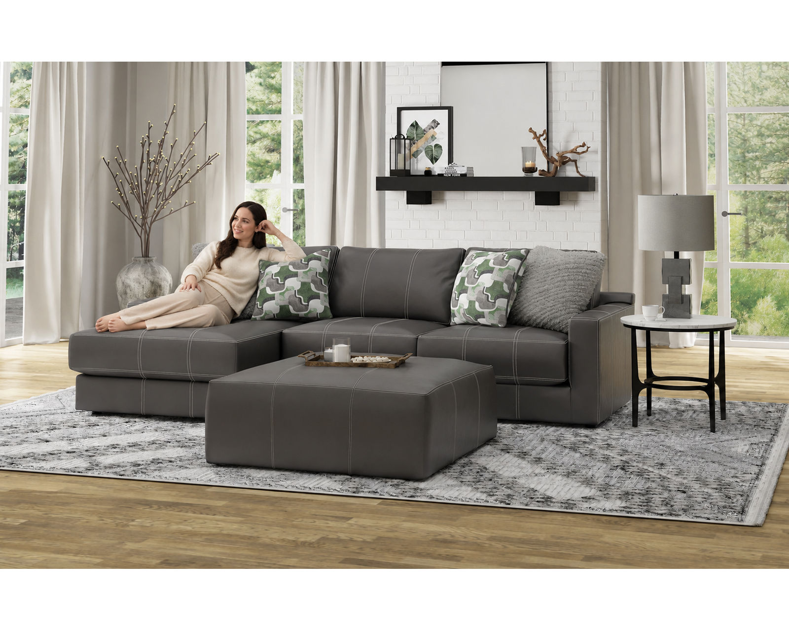 Minori Modular Leather Sectional (includes pillows (2 colors) - Layout A: Two Piece Sectional 67" x 122"