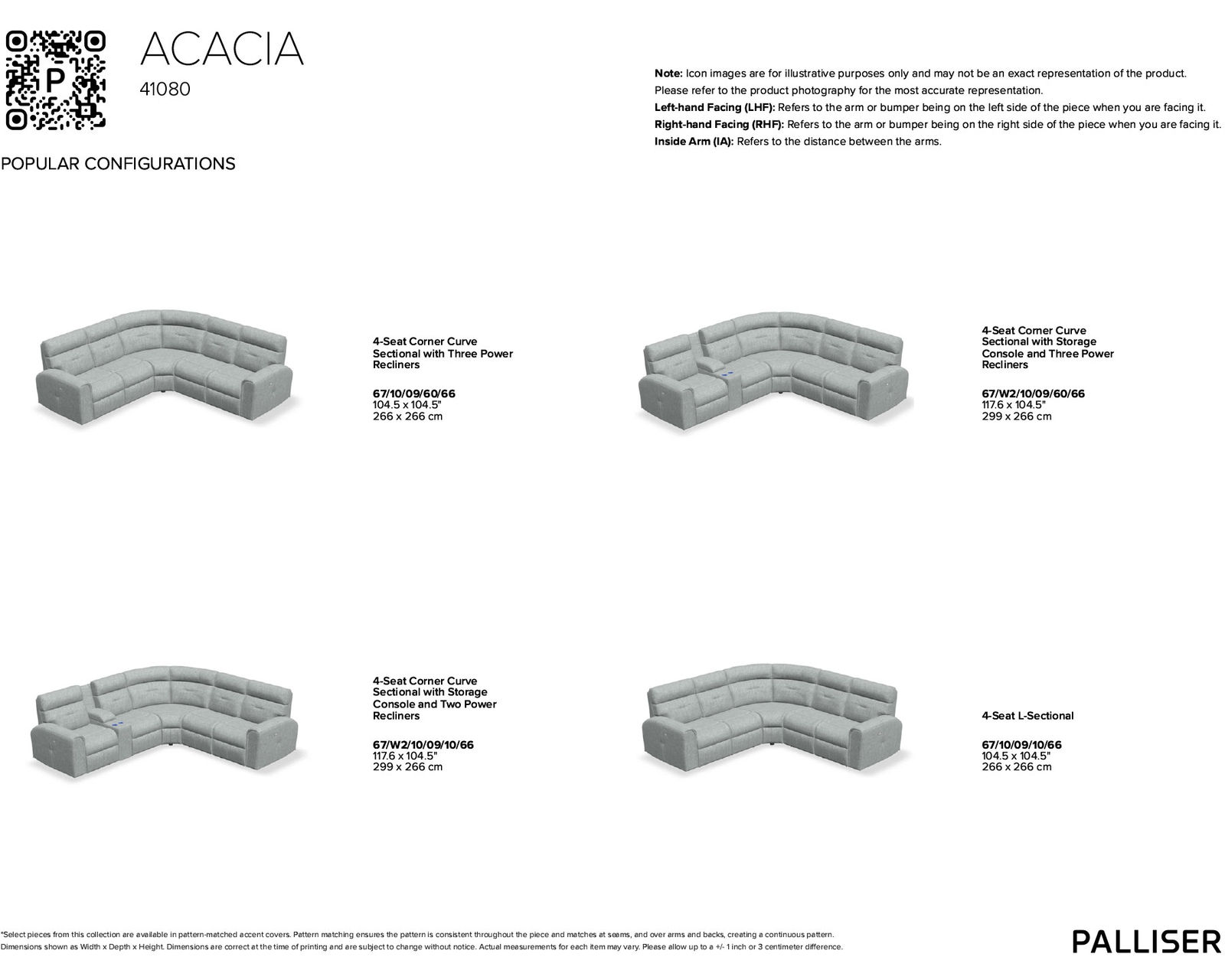 Acacia 41080 Power Headrest Power Reclining Sectional (+100 leathers)