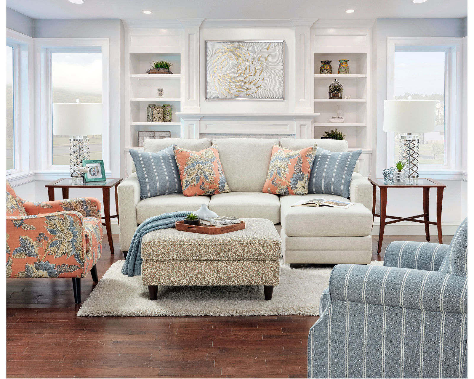 Treaty Linen 87" Sofa 5002-00 (performance fabric) - Treaty Linen 86" Sofa with Reversible Chaise (performance fabric)