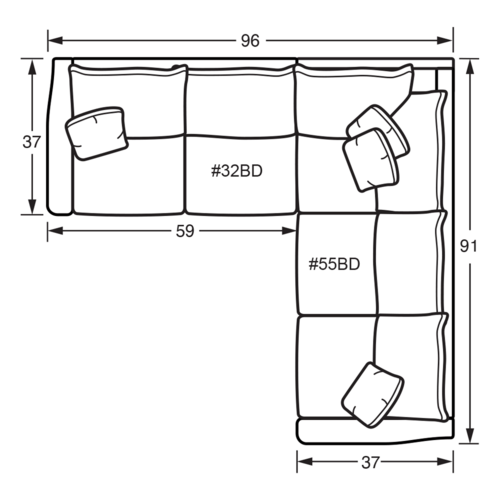 Layout B: Two Piece Sectional 96" x 91"