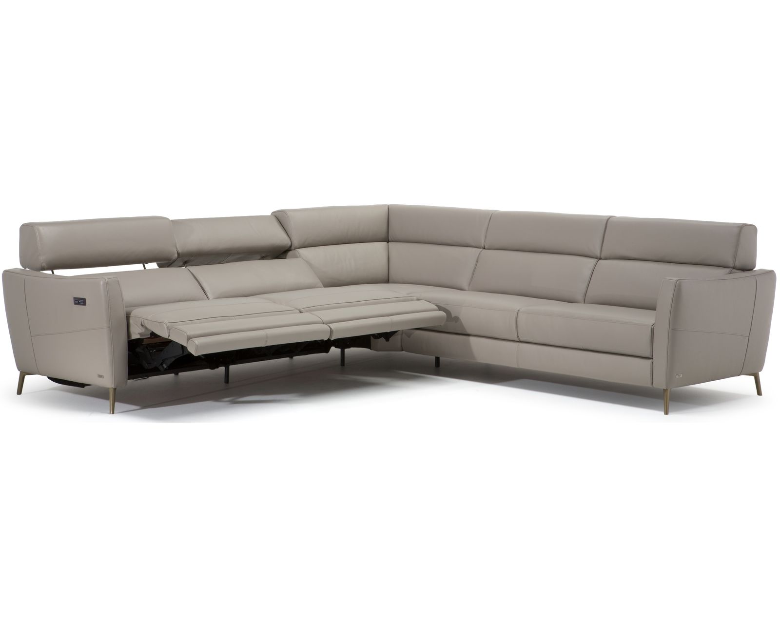 Greg C200 Power Headrest Power Reclining Sectional (+ 50 leathers) - Layout D: Five Piece Sectional 115" x 115" (add a 3rd recliner with Greg Armless Wide Power Headrest Power Recliner)