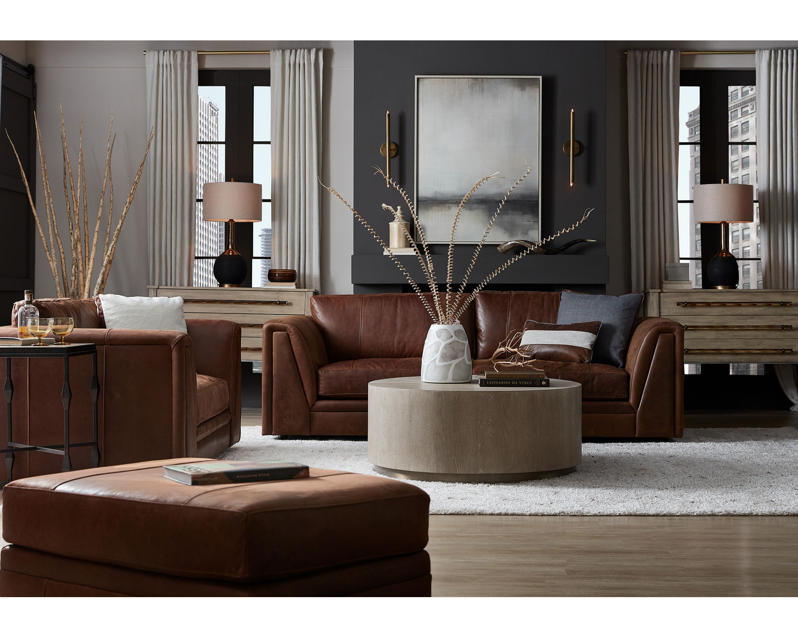 Bradington Young Crew 742 Sofa (12 leathers) 8-Way Hand Tied - Crew Stationary Sofa 8-Way Hand Tie