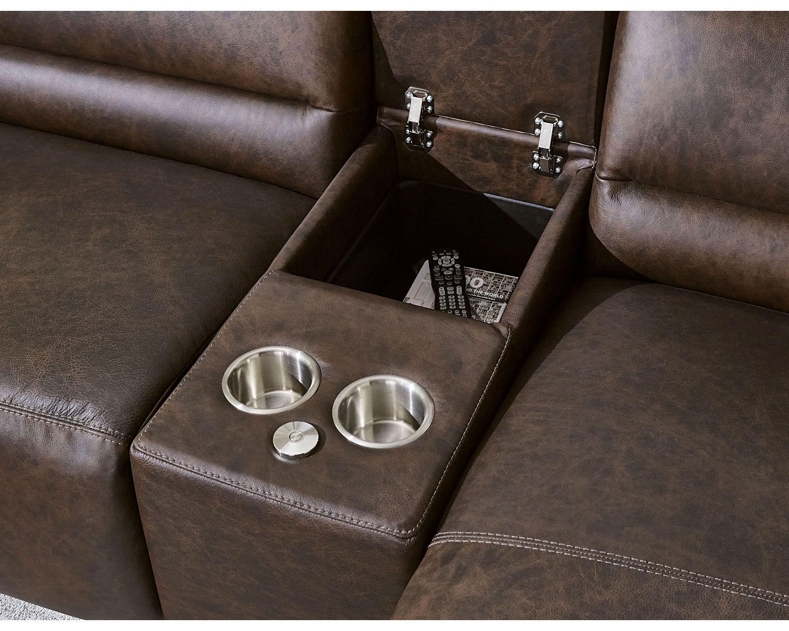 Armina 44010 Power Headrest Power Reclining Sectional (+100 leathers) - Features cupholders and charging