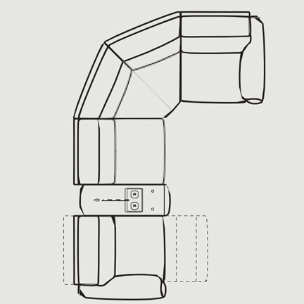 Layout E: Five Piece Reclining Sectional 130" x 90" (1 recliners)