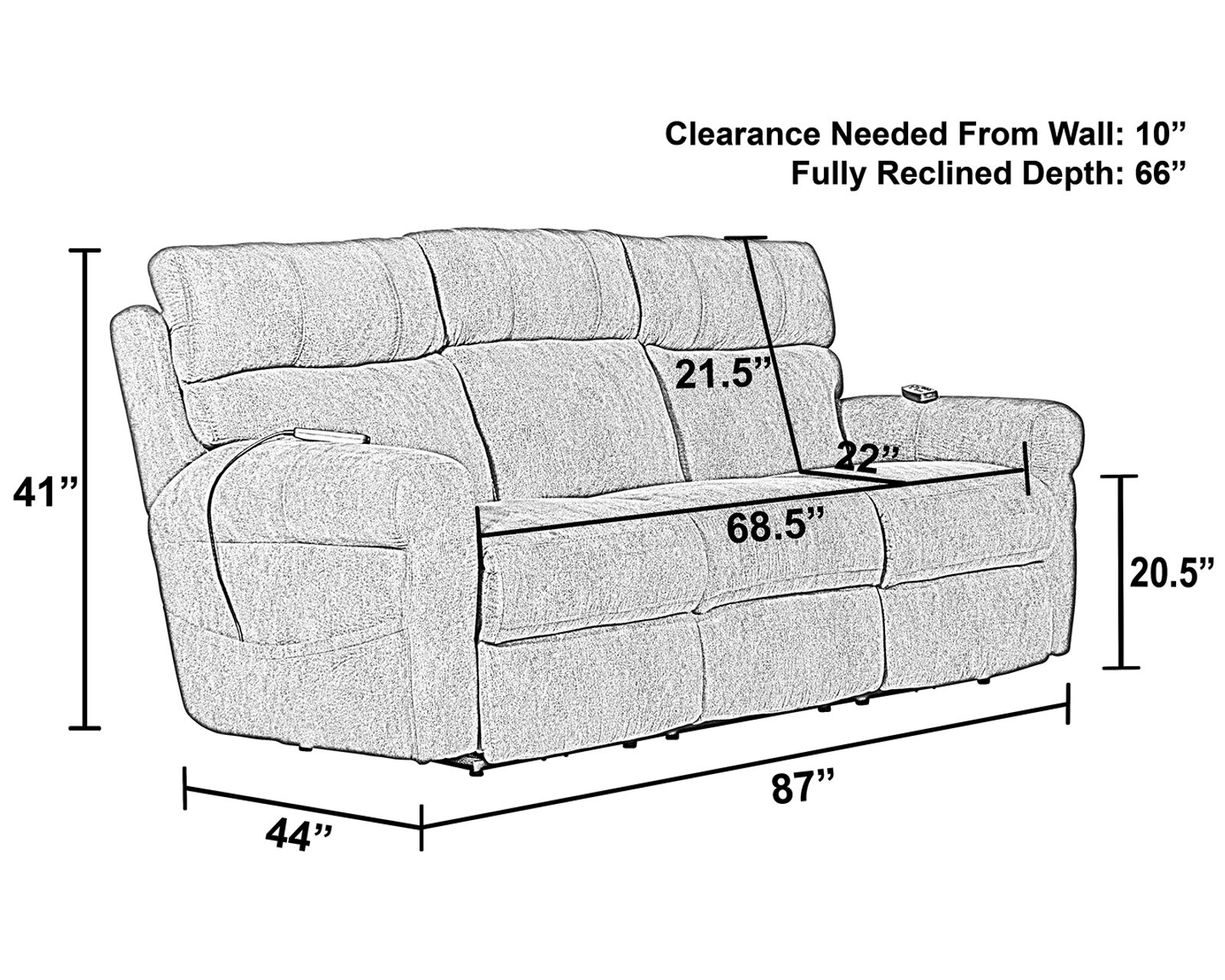Tranquility 87" Power Reclining Lay Flat Sofa with Power Headrests, Deep Tissue Massage, Heat & Center Drop-Down Table (includes pillows) - Engineered for Relaxation. Crafted for Life.