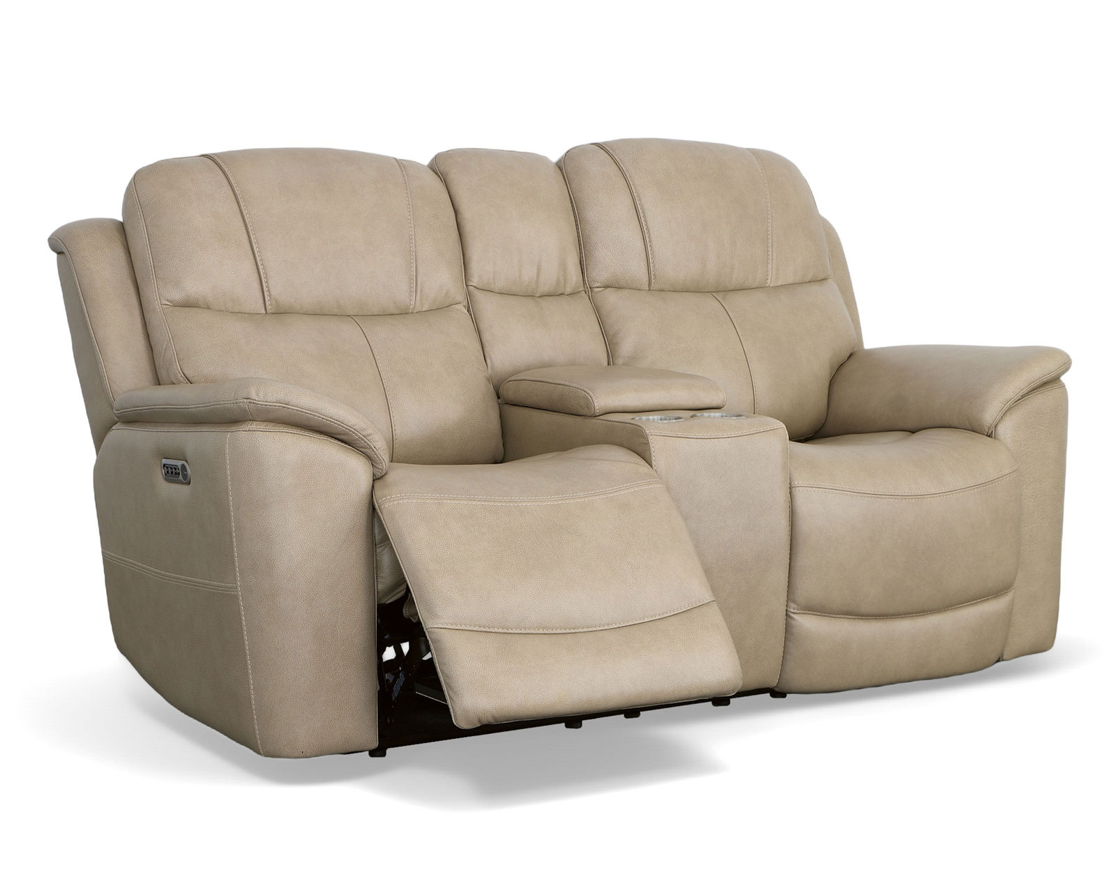 Crew Power Reclining Loveseat with Console, Power Headrests & Lumbar (Black leather) in stock - Also available in tan leather