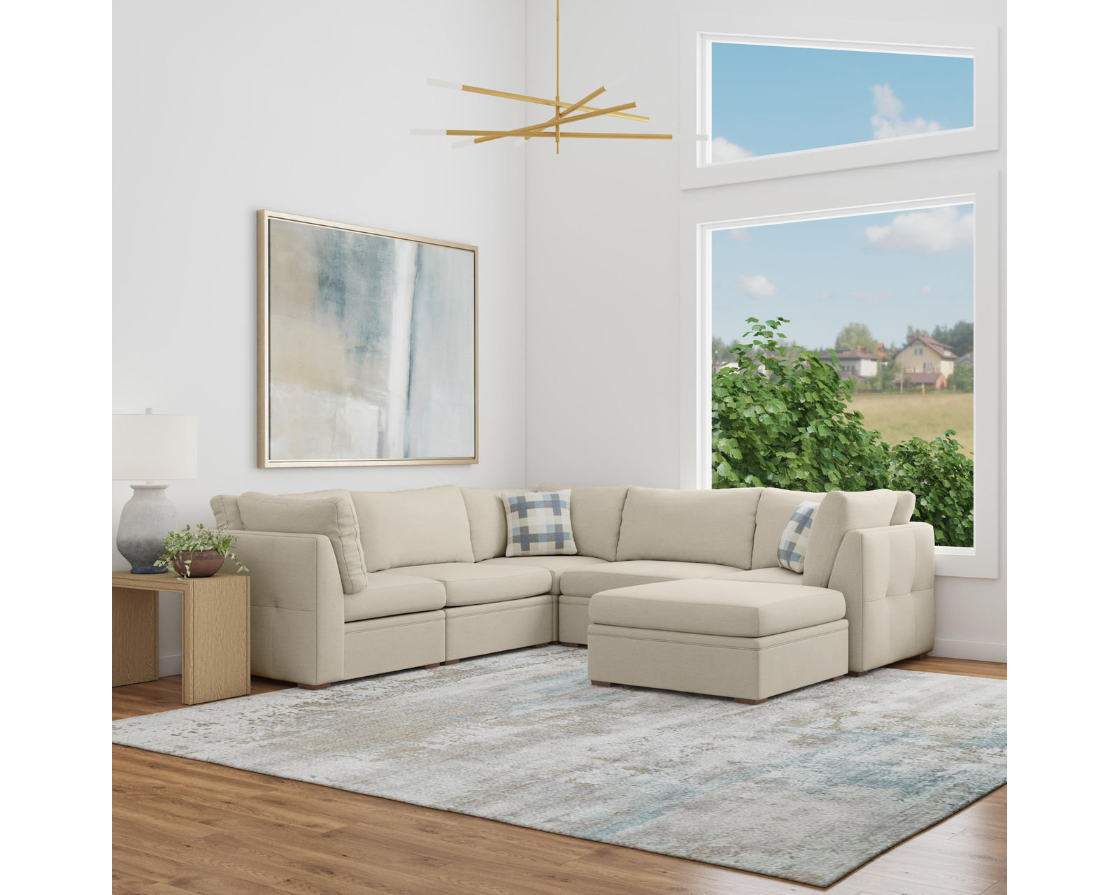 Evelyn 5023 Modular Sectional (+100 fabrics) - Layout I: Five Piece Sectional 114" x 114" with Evelyn 38" Square Cocktail Ottoman