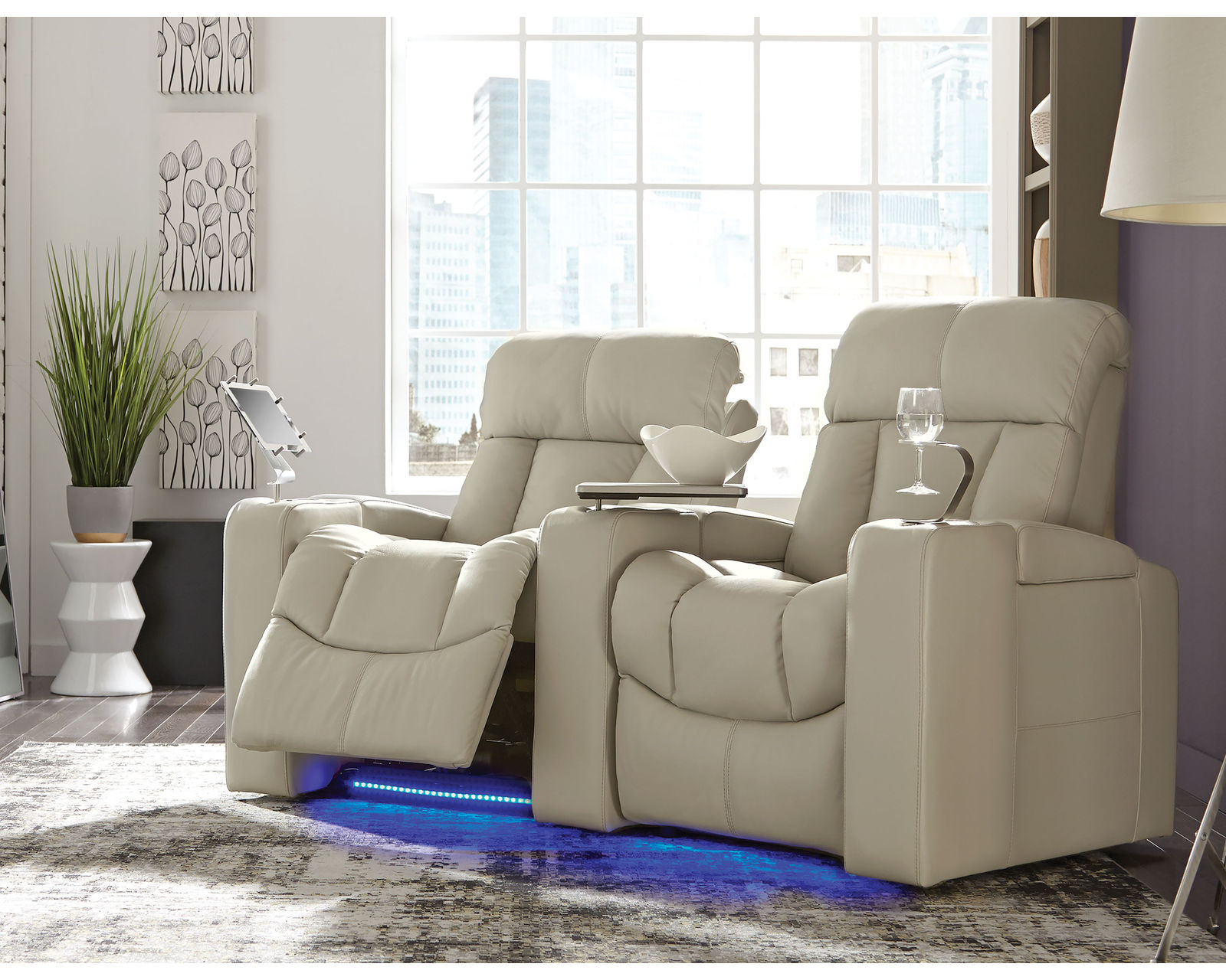 Paragon 41417 Power Reclining Home Theater Sectional (+200 colors) - Layout C: Two Piece Home Theater Sectional Curved 76" Wide shown with optional metal tray