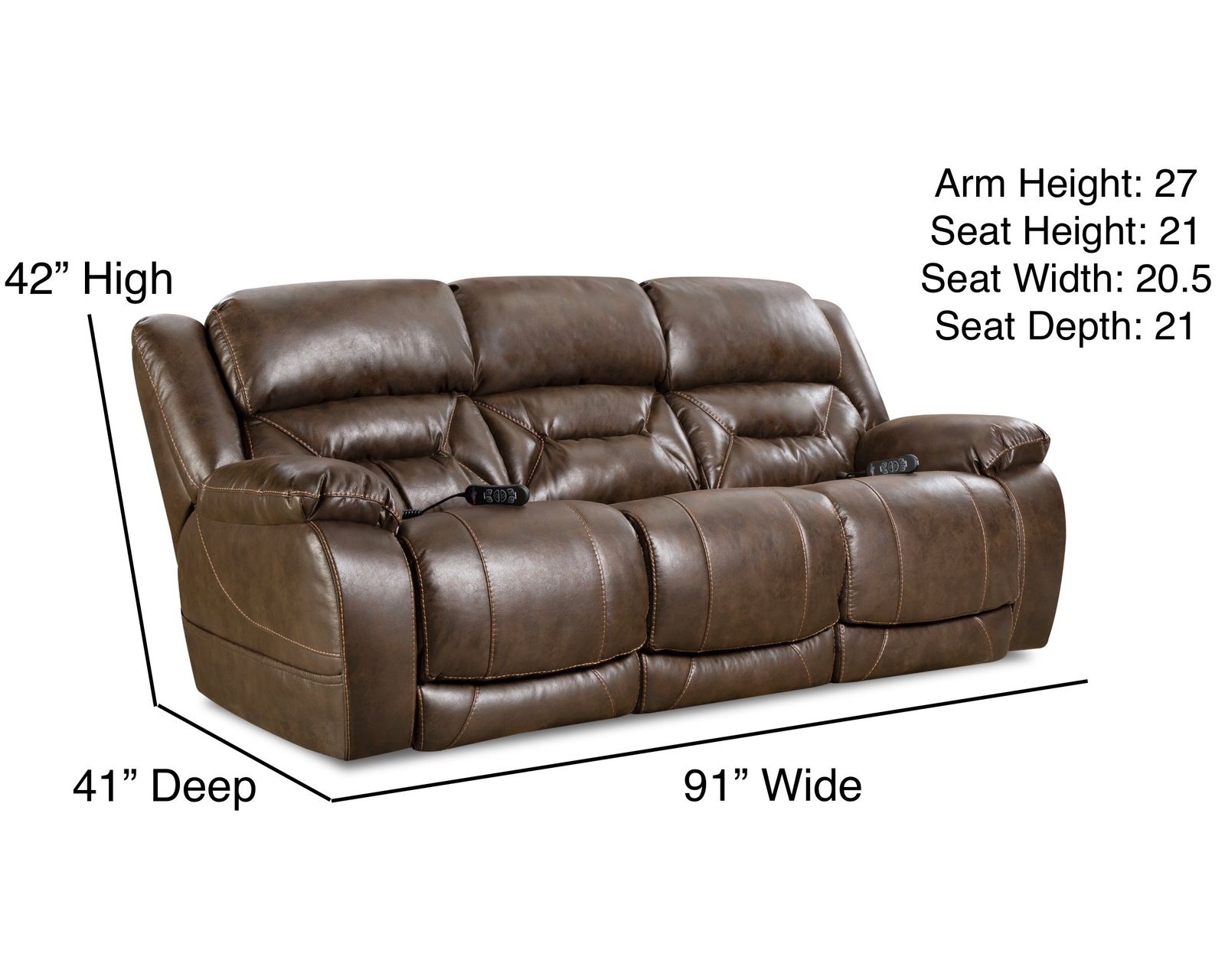 Greer Triple Power Wall-Saver Recliner Walnut (In stock) - Greers 91" Triple Power Reclining Sofa