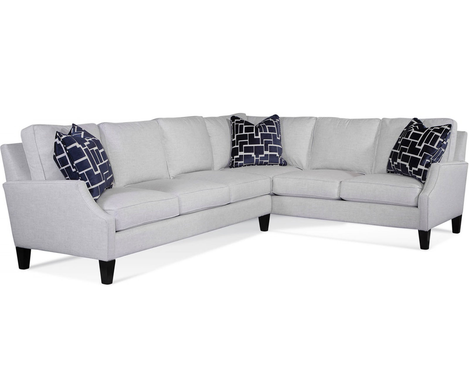 Urban Options A612 Sectional (Custom fabrics) - Sectional Layout F: - Shown in fabric 370-92 with pillow fabric 846-61 and Java finish.