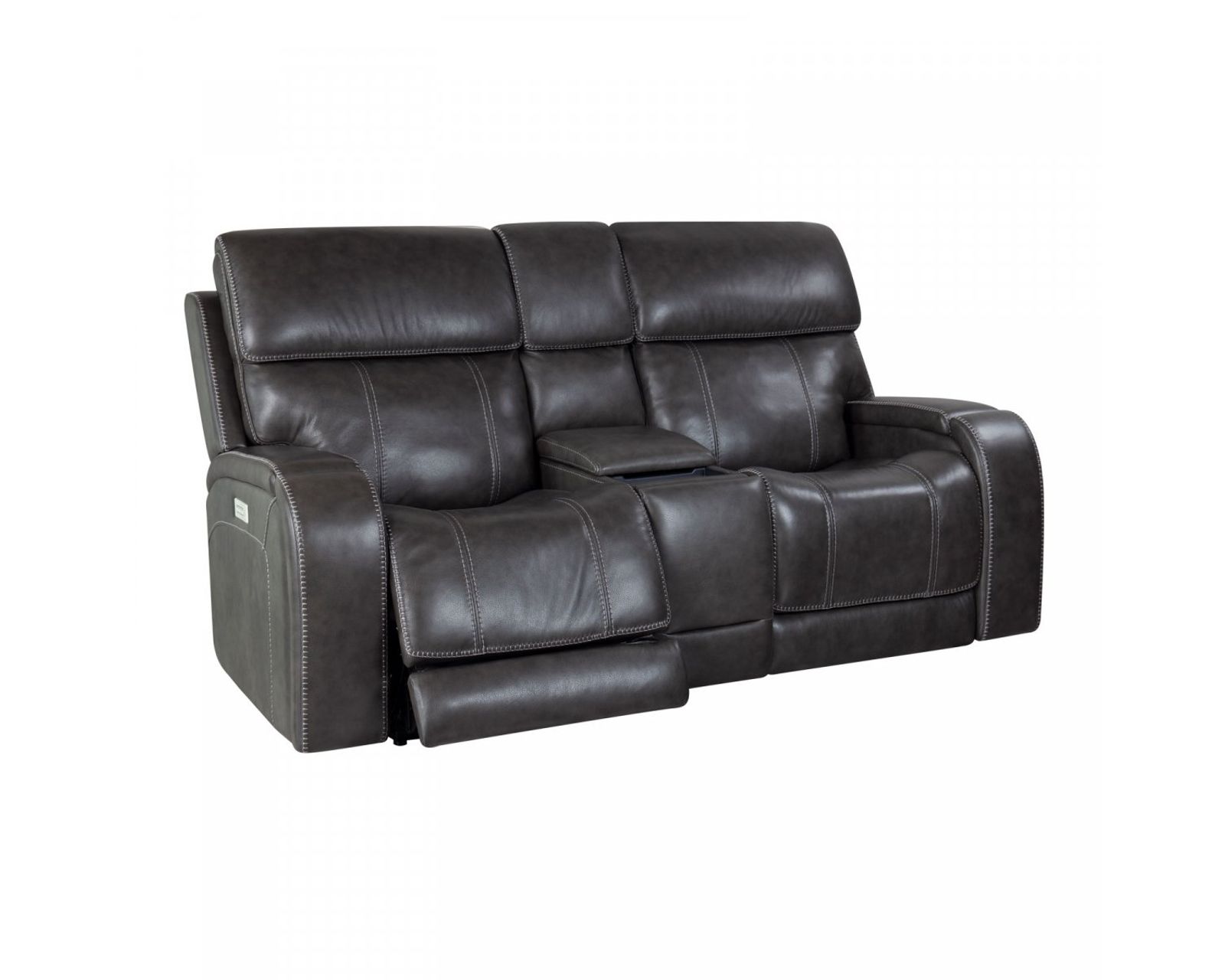 Glenwood 88" Leather Sofa w/Power Recline, Power Head Rests & Power Lumbar (Lay Flat) Steel - In stock - Glenwood Loveseat Console w/Power Recline, Power Head Rests & Power Lumbar (Lay Flat)