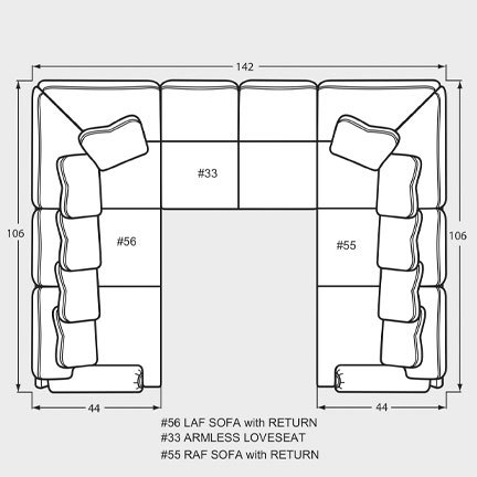 Layout L: Three Piece Sectional 106" x 142" x 106"