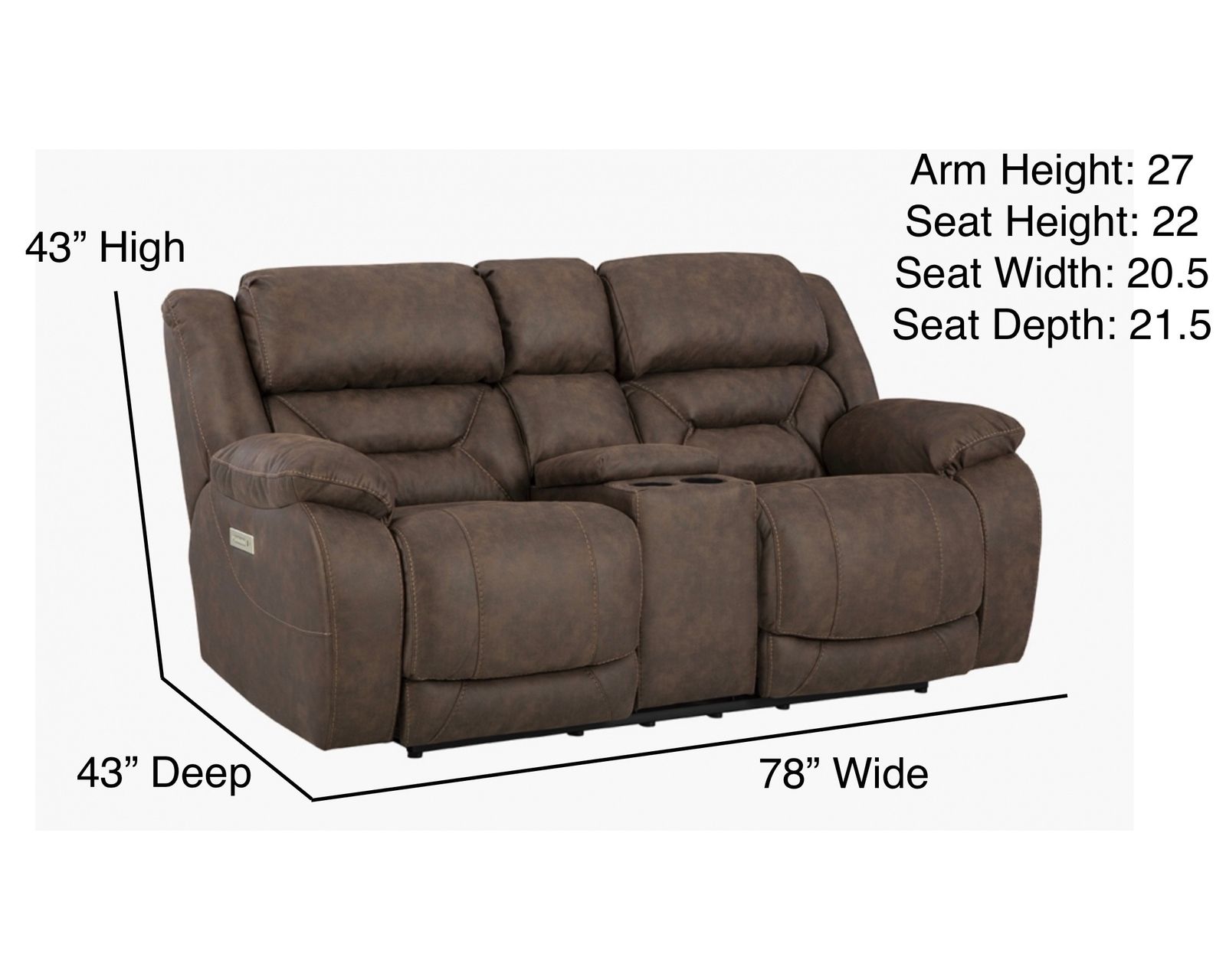 Oakley 78" Zero Gravity Triple Power Reclining Console Loveseat Walnut (In stock) - Oakley Zero Gravity Triple Power Reclining Console Loveseat
