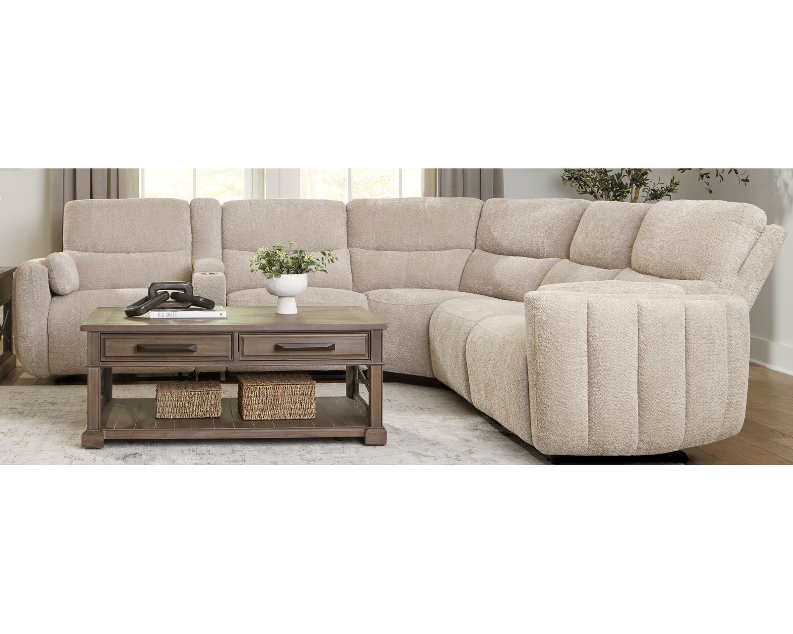 Modesto Power Headrest Power Reclining Fabric Sofa (In stock - Fast Shipping) - Layout A: Six Piece Reclining Sectional (Three Recliners) 125" x 132"