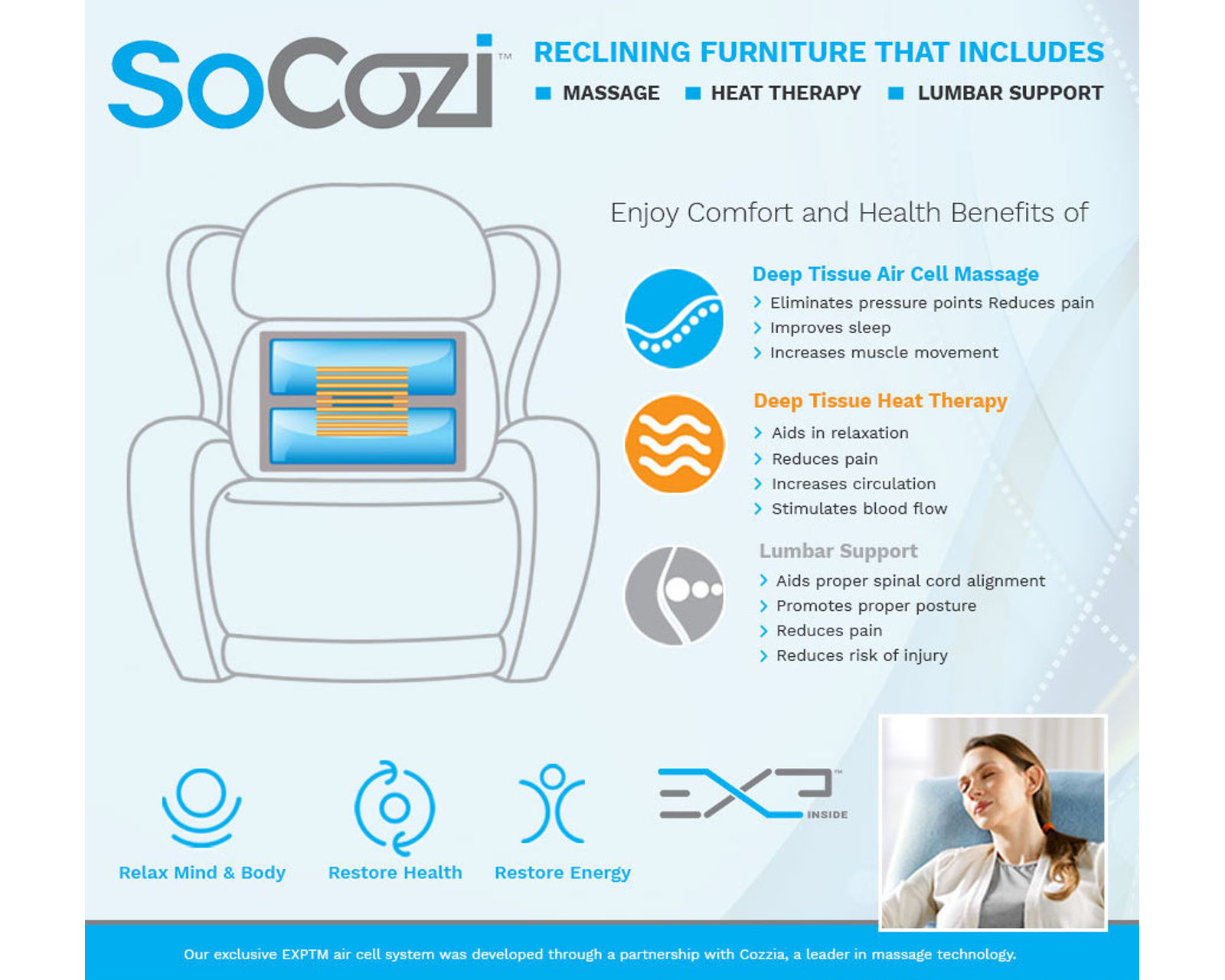 Marquis Recliner w/ Massage + Heat + Lumbar + Free Power Headrest (+150 fabrics and leathers) - Deep tissue massage - Relaxing heat - Adjustable lumbar support