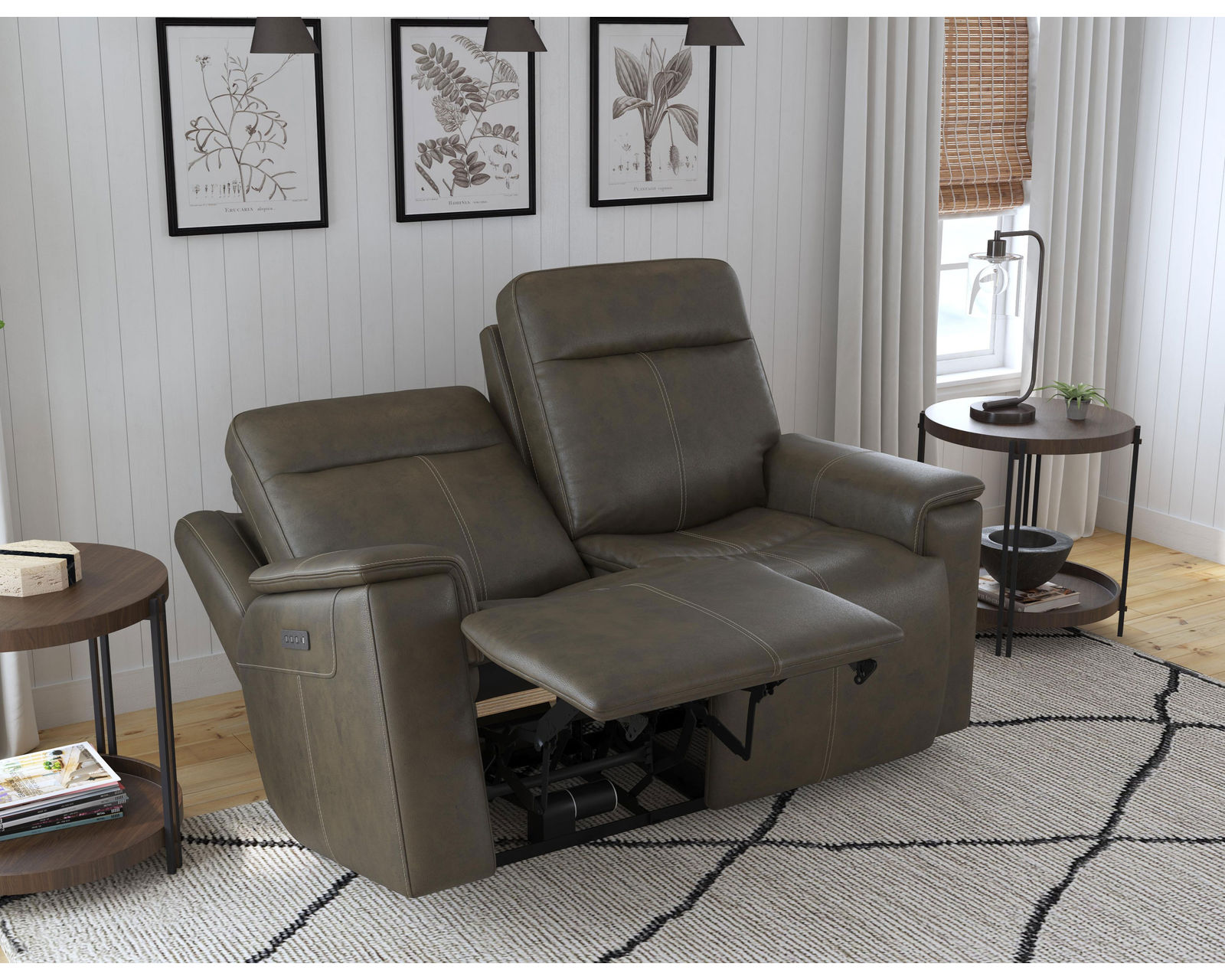 Odell Power Reclining Loveseat with Console, Power Headrests & Lumbar(Dark gray leather) in stock - Odell Power Reclining Loveseat with Power Headrests & Lumbar