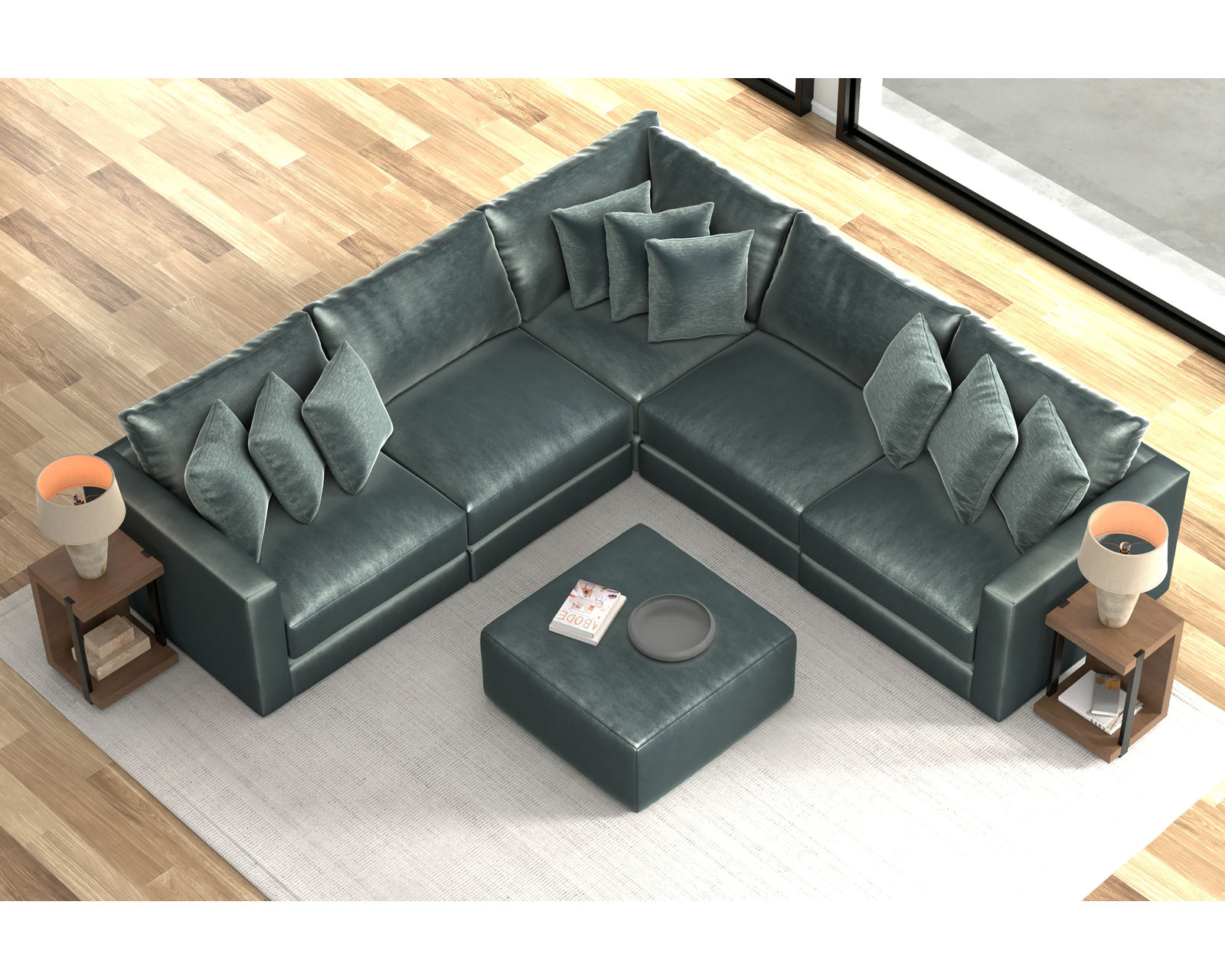 Remington 2245 Stationary Sectional (Includes Pillows) extra wide - Layout F: Five Piece Sectional 131" x 131" (ottoman available) Pine