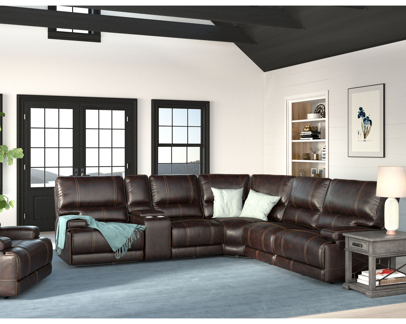 Whitman FreeMotion Cordless Power Reclining Sectional (Battery Operated) Coffee (In stock - Fast shipping) - 100% Genuine Top Grain Leather Everywhere Your Body Touches