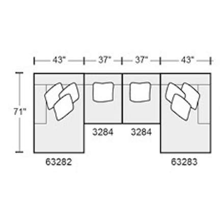 Layout E: Four Piece Sectional 71" x 160" x 71" (2 recliners)